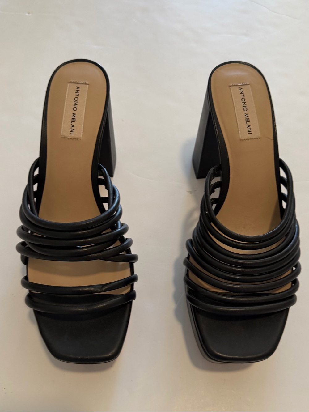 ANTONIO MELANI Black Multi-Strap Block Heel Platform Sandals